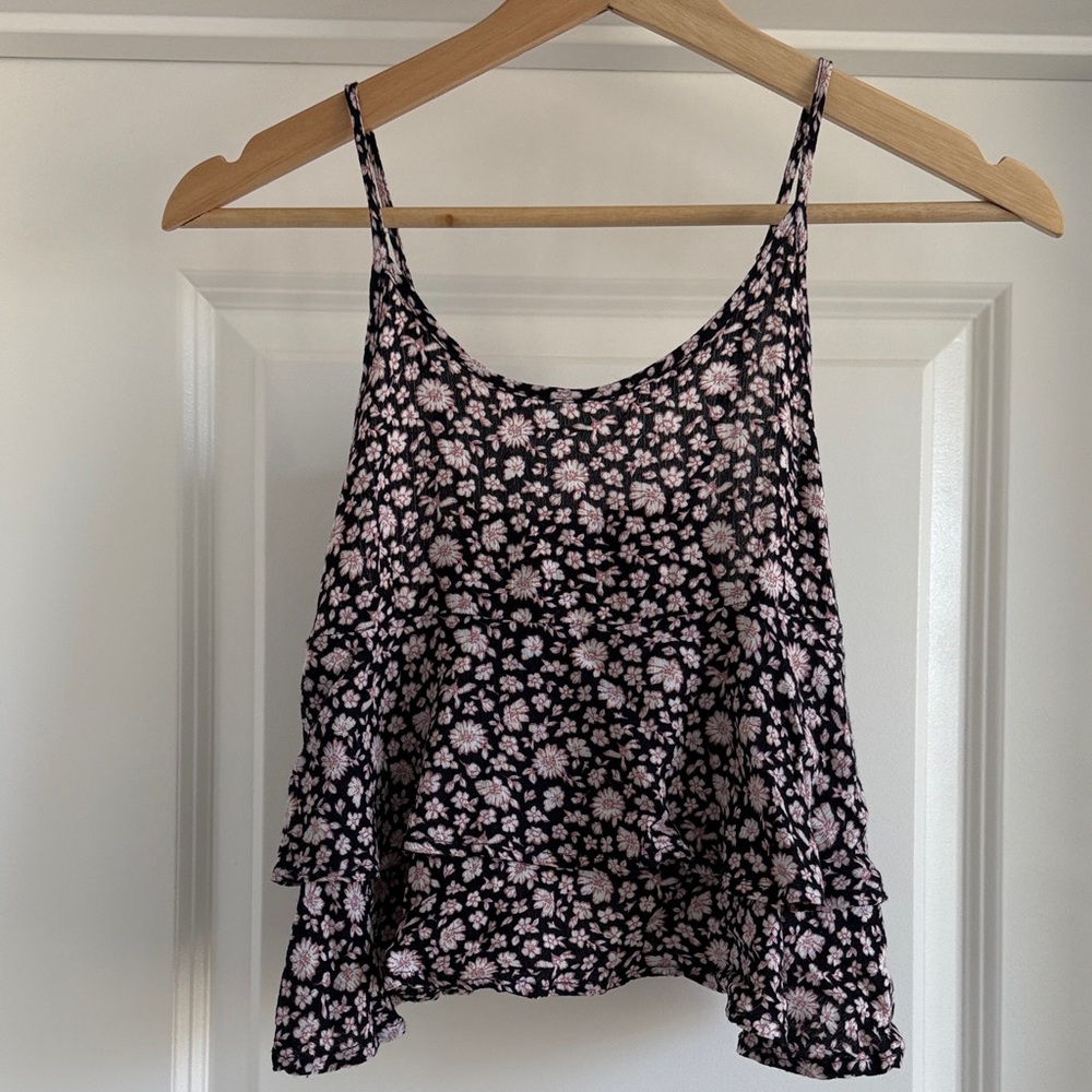 Vintage Havana ditsy floral cropped tiered spaghetti strap tank